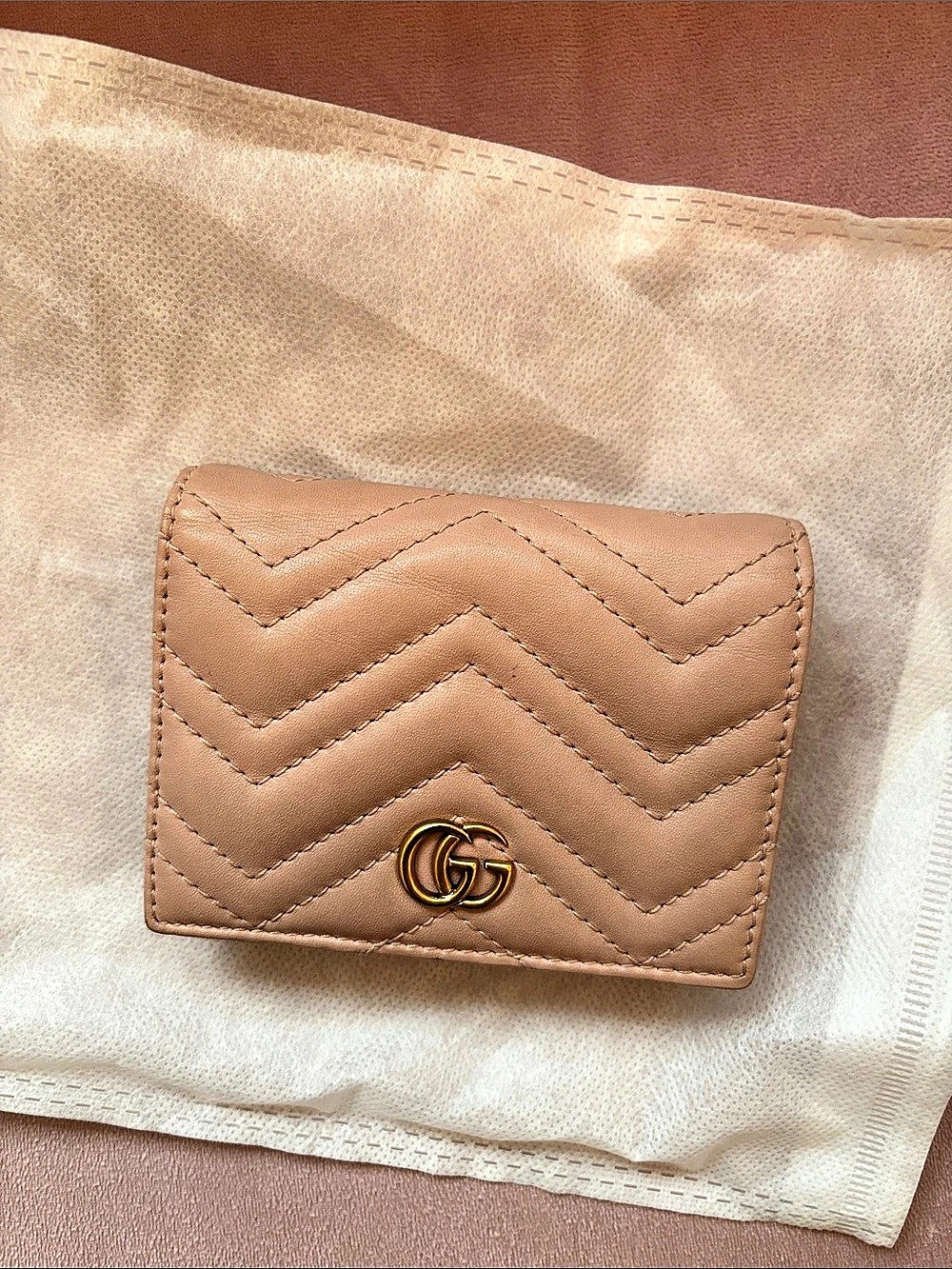 Calfskin Matelasse GG Marmont Card Case Wallet Porcelain Ros